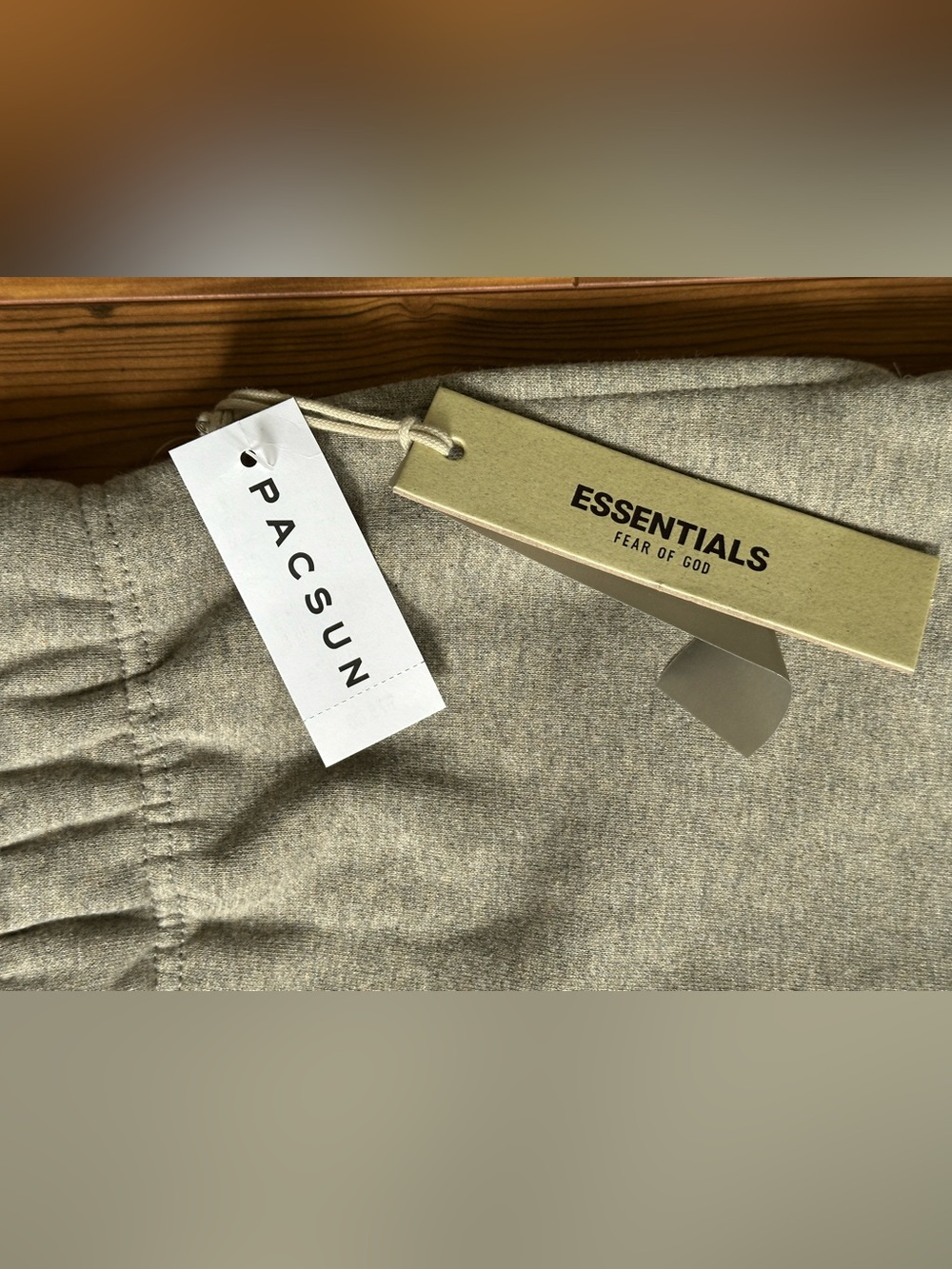 Essentials Men’s Heather Beige Drawstring Shorts - Picture 2 of 3